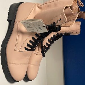 NWT Zara light pink/beige combat boots.